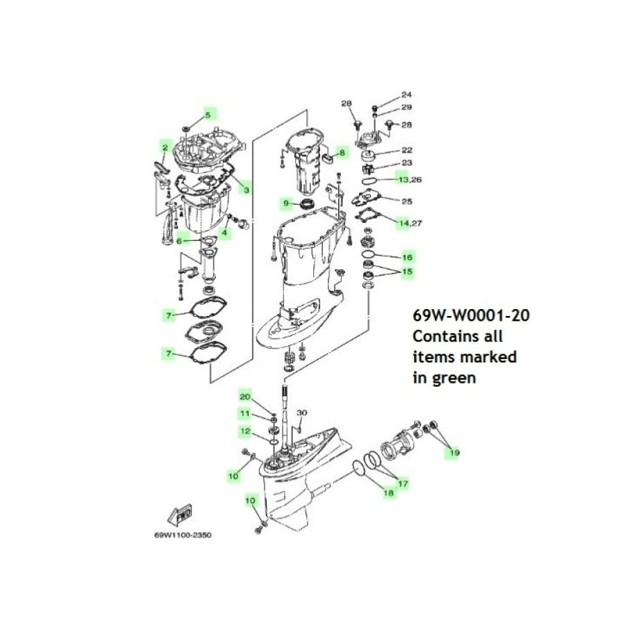 YAMAHA F60A gearcase 69W-W0001-20-00 PIECESBATEAUX.COM