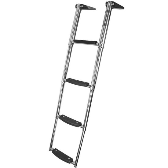 Stainless Steel Telescopic Ladder with 4 Folding Rungs 40250329 PIECESBATEAUX.COM