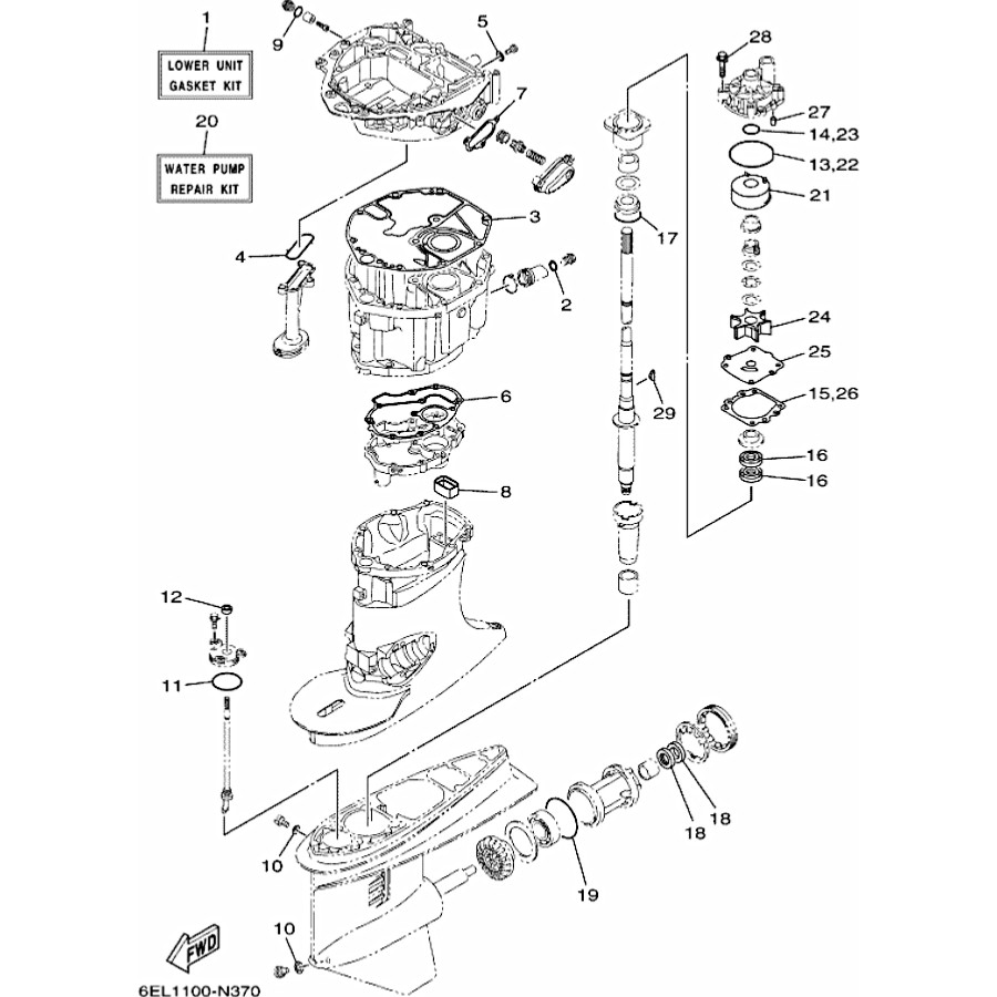 Sacchetto di guarnizioni per piedi YAMAHA F115B e F130A (2014 e +) 6EK-W0001-20-00 PIECESBATEAUX.COM