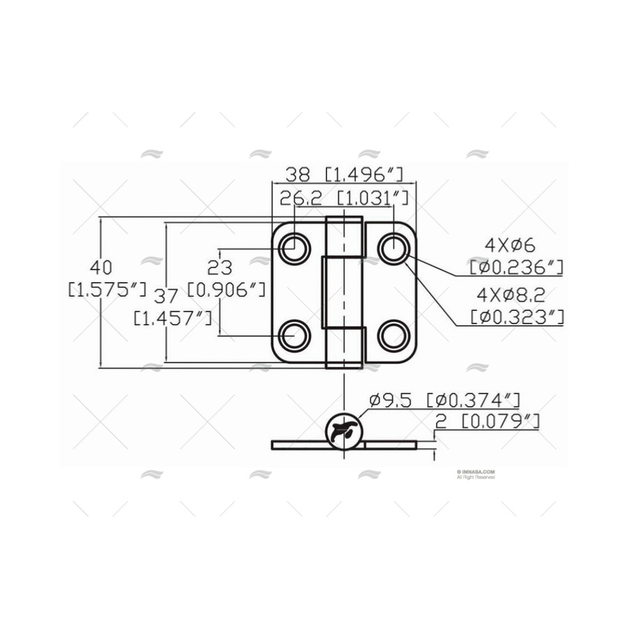 Bisagra de fricción de acero inoxidable 40x38 09120863--IMN PIECESBATEAUX.COM