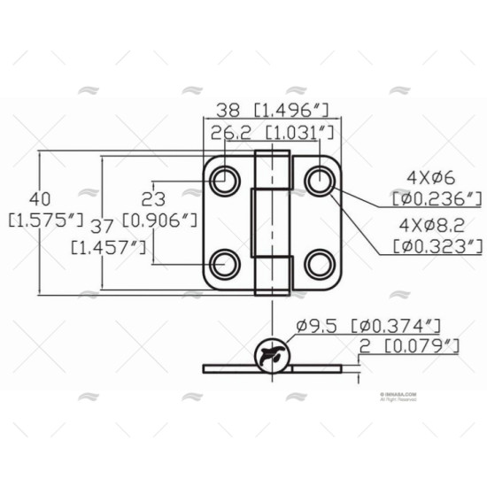 Cerniera inox a frizione 40x38 09120863--IMN PIECESBATEAUX.COM