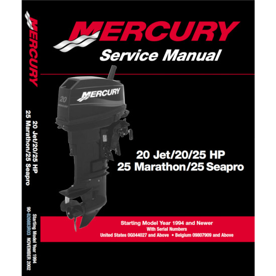 Manuale di servizio MERCURY MARINER 20 e 25Cv 2-Tempi (1994 e +) 826883R03 PIECESBATEAUX.COM