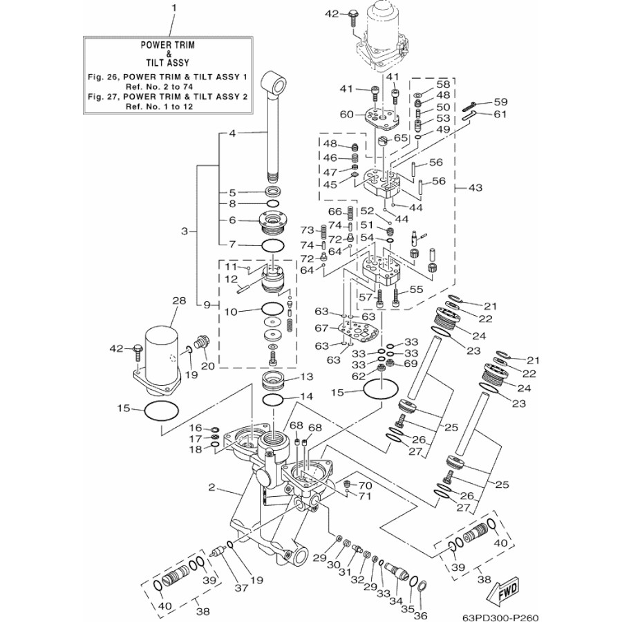 Yamaha F150, F200 Trim Seal Kit KIT_JOINTS_63P43800 PIECESBATEAUX.COM