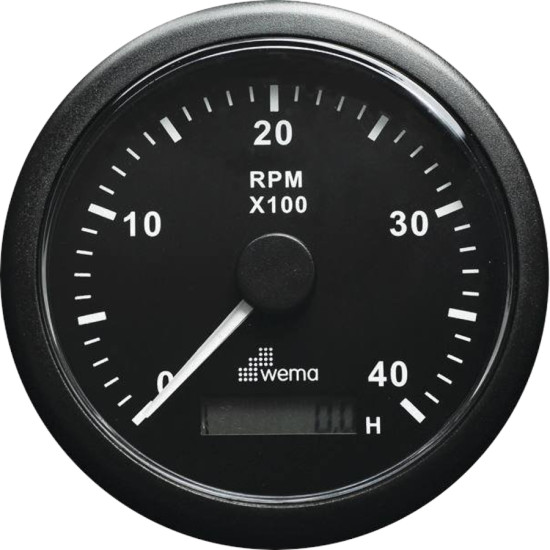 WEMA BlackLine Drehzahlmesser 85 mm mit LCD-Betriebsstundenzähler, 4000 U/min, schwarz 648548--VDM PIECESBATEAUX.COM