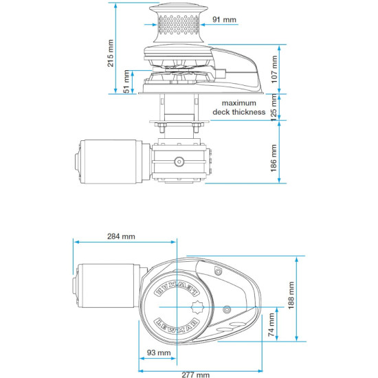 Guindeau vertical LEWMAR V4 1600W 12V chaine 8mm L66910078-143 PIECESBATEAUX.COM