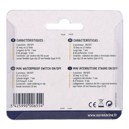 Mini interruptor de palanca ON/OFF 10A 12V 000655--EURO PIECESBATEAUX.COM