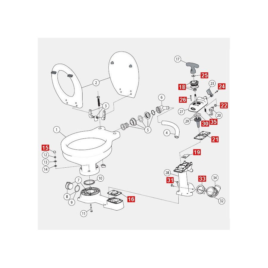 JABSCO Service Kit 29045-3000 (ab 2008) für manuelle Toiletten JAB29045-3000 PIECESBATEAUX.COM