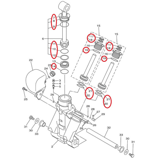 Kit guarnizioni trim YAMAHA 100-225 CV KIT_JOINTS_68V43800 PIECESBATEAUX.COM