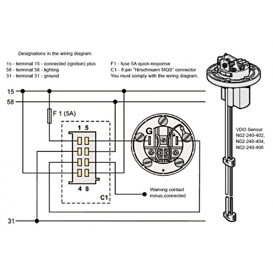 Transmisor de agua dulce VDO, sonda capacitiva, 80-600 mm VDO02240402--YJ250 PIECESBATEAUX.COM