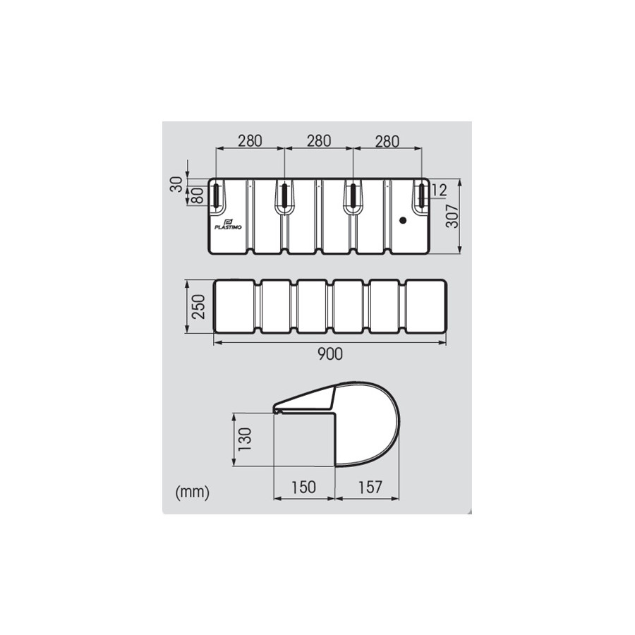 Defensa de pontón Bumper 90 x 30 cm con tornillería 65690plus65843 PIECESBATEAUX.COM