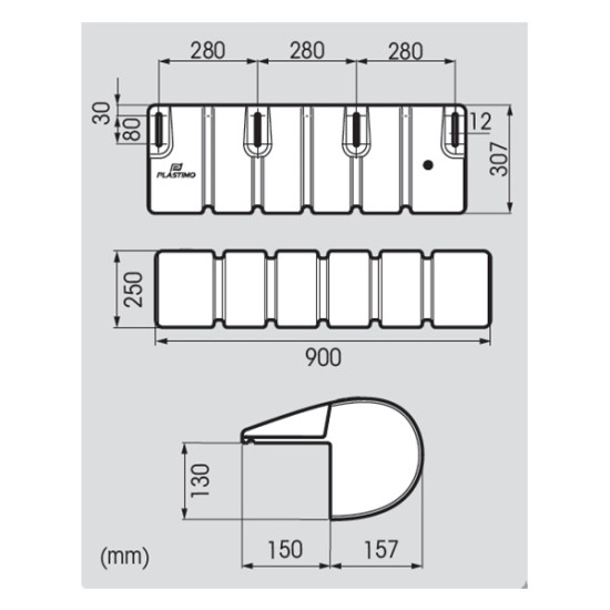 Defensa de pontón Bumper 90 x 30 cm con tornillería 65690plus65843 PIECESBATEAUX.COM