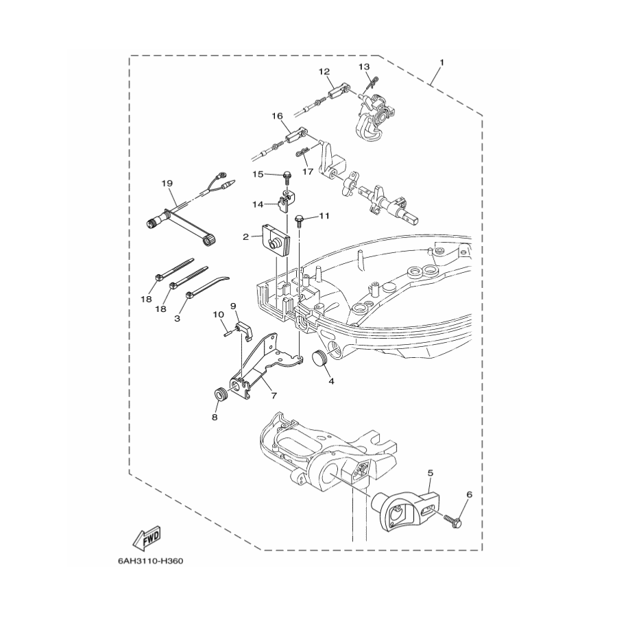 Kit de Commande à Distance YAMAHA F15C, F20B 6AH-48501-02-00 PIECESBATEAUX.COM