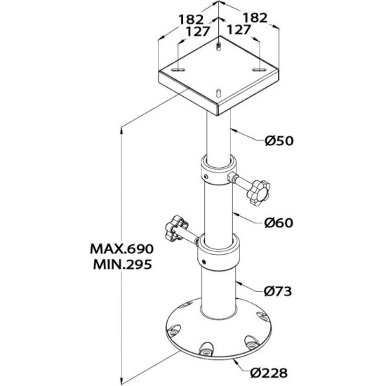 Teleskop-Tischfuß 295 bis 690 mm, Basis 228 mm PCMS2969--90700256 PIECESBATEAUX.COM