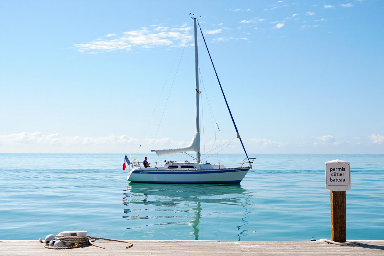 Pilote naviguant avec permis côtier sur son bateau
