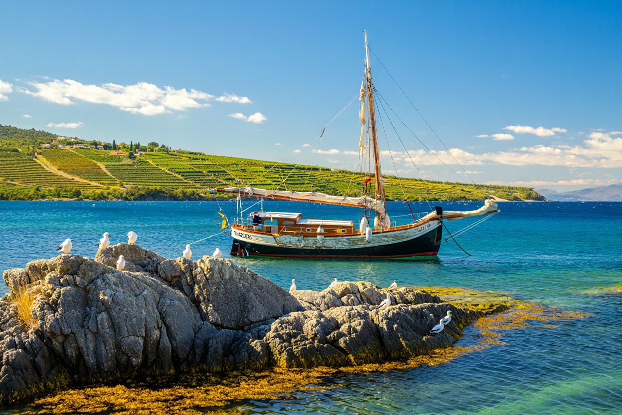 Bateau voilier navigant en Méditerranée par conditions météo favorables